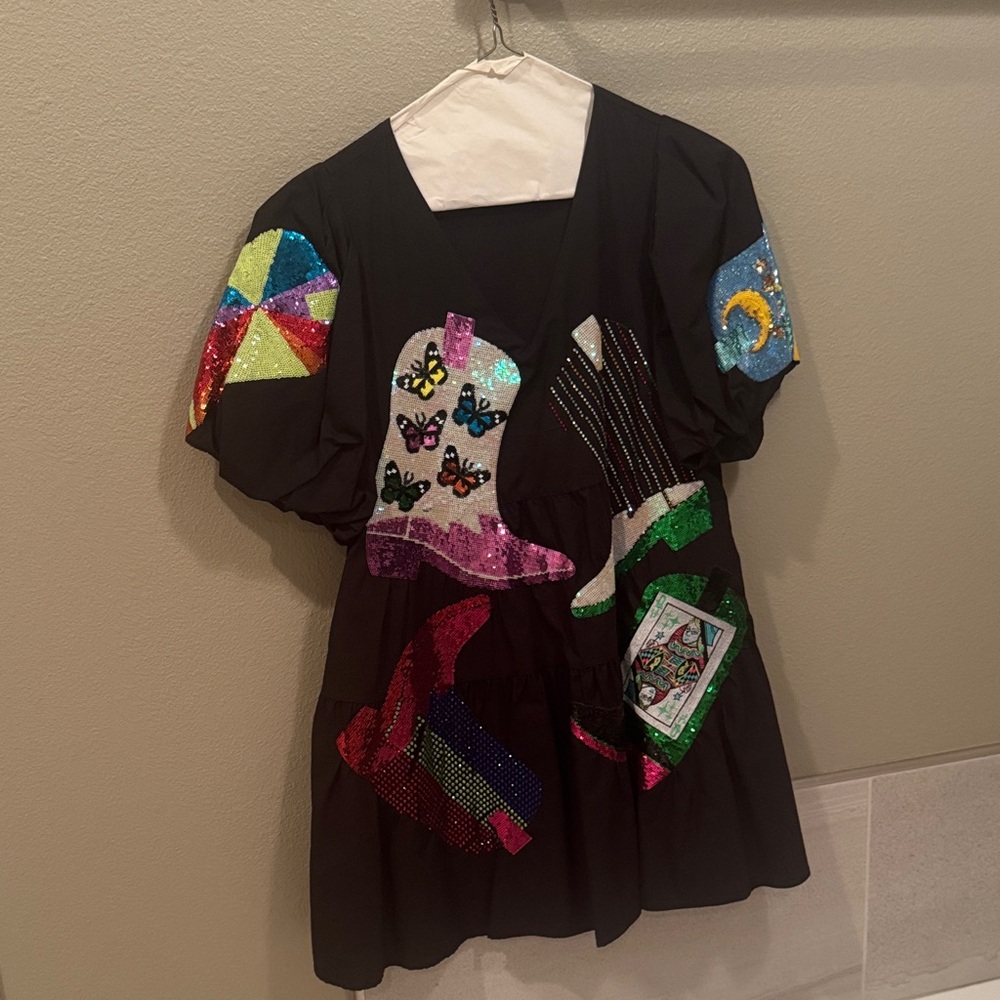 Queen of Sparkles Cowboy Boot Dress Size S
